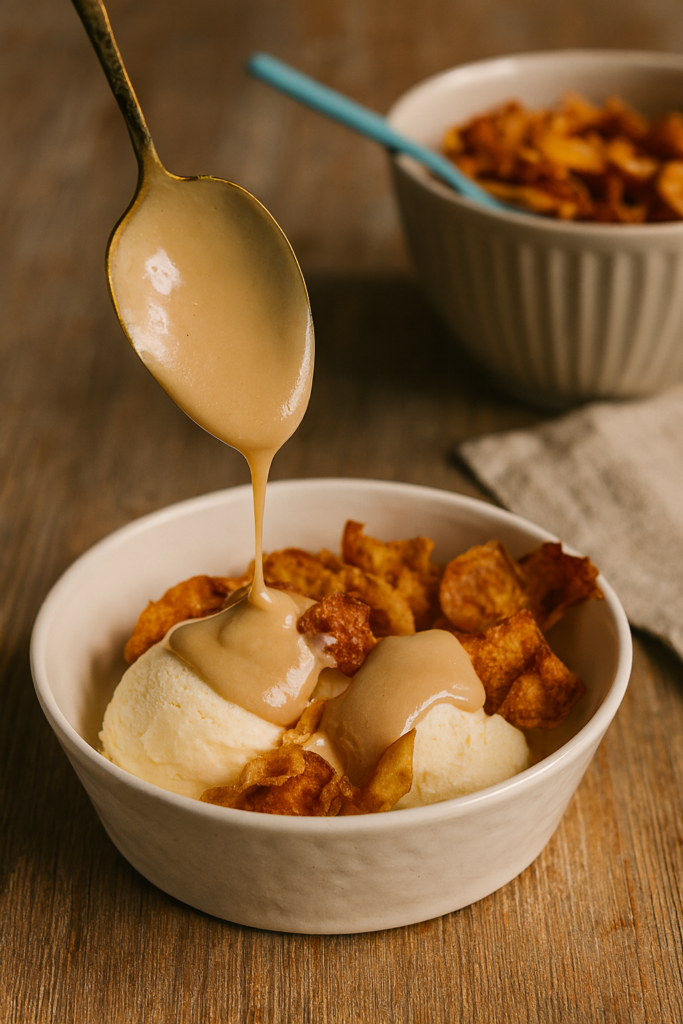 helado zanahoria crujiente y salsa de cajeta